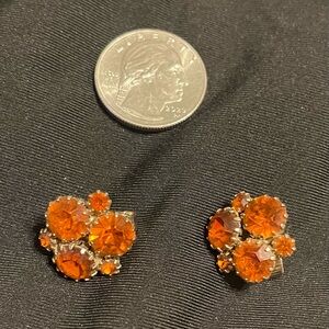 Vintage Clip-on Earrings With Amber Aurora Borealis Rhinestones